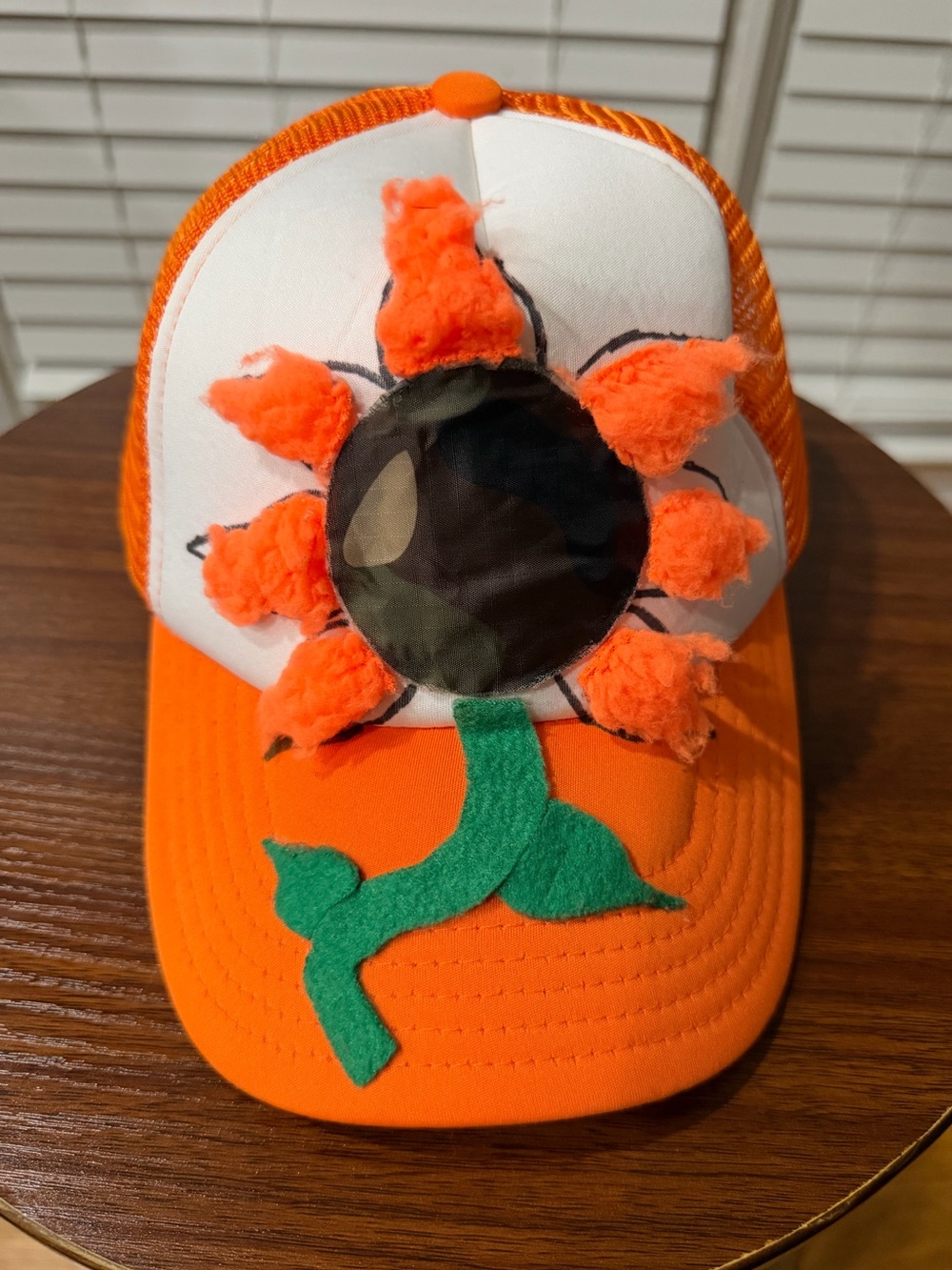 Orange Floral Appliqué Trucker Hat - Sunflower Accent